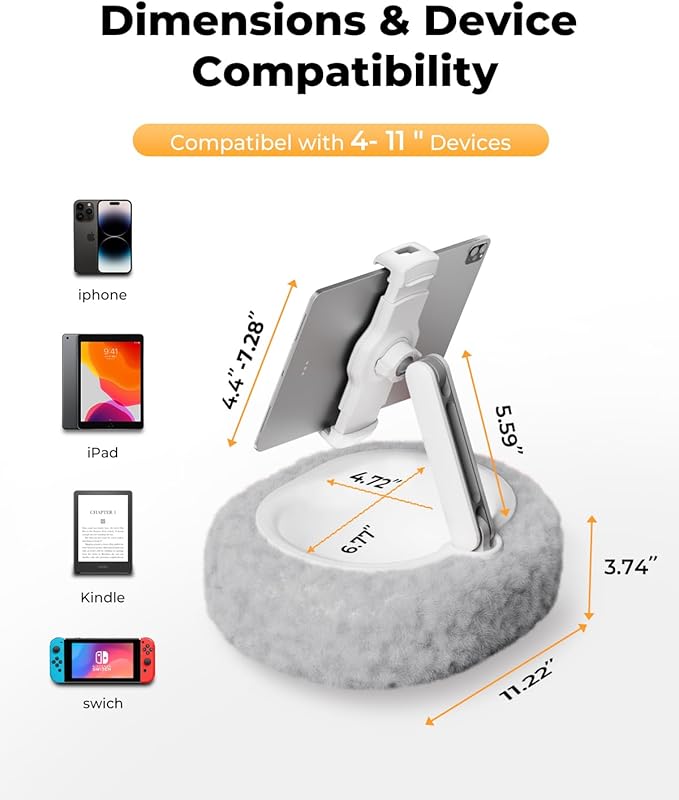 Kindle Pillow Stand – Soft Grey Fuzzy Tablet Holder - Image 3