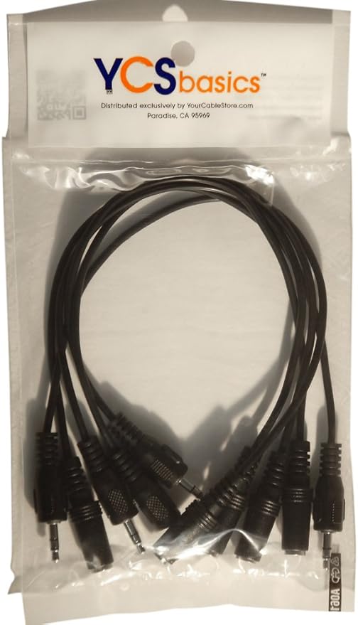 5 Pack of YCS Basics 1 Foot 3.5mm Headphone Extension Cables - Image 2