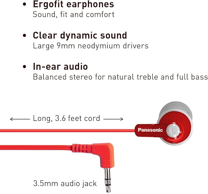 Panasonic ErgoFit Wired Earbuds, 3.5mm Jack In-Ear Headphones Wired - Image 2
