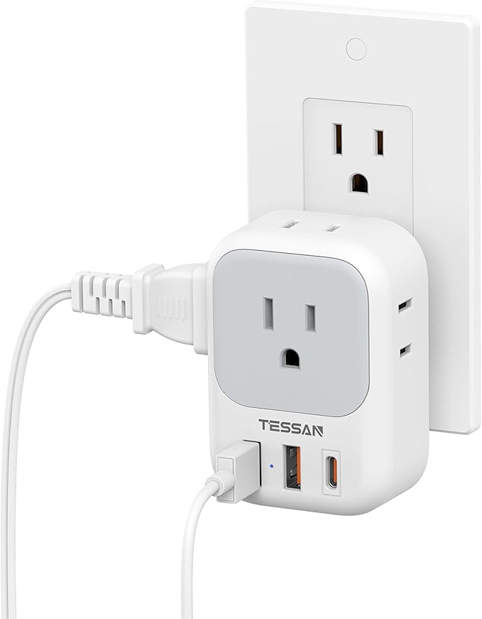 20W PD Multi Plug Adapter, TESSAN 3 USB Wall Charger Multiports, Cube Charging by TESSAN