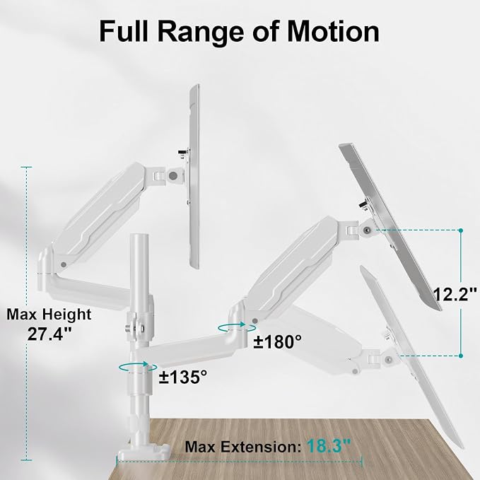 MOUNT PRO Dual Monitor Mount for 13-32" Computer Screen, Tall Monitor Stands - Image 9