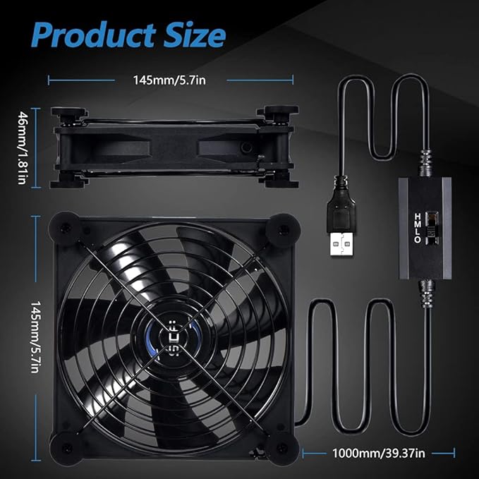 Quiet 140mm USB Fan, 5V USB Portable Cooling Fan - Image 3