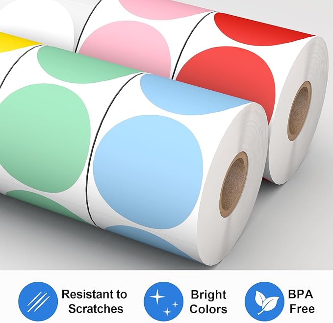 6 Rolls 2" Color Circle Direct Thermal Stickers Labels, Self-Adhesive Round - Image 5