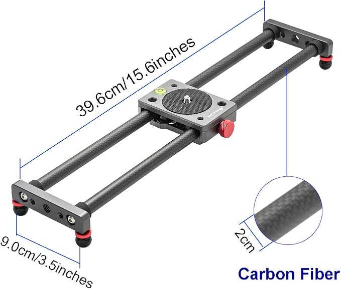 16 inches/40cm Mini Table Top Video Camera Slider Carbon Fiber Rail Rods - Image 5