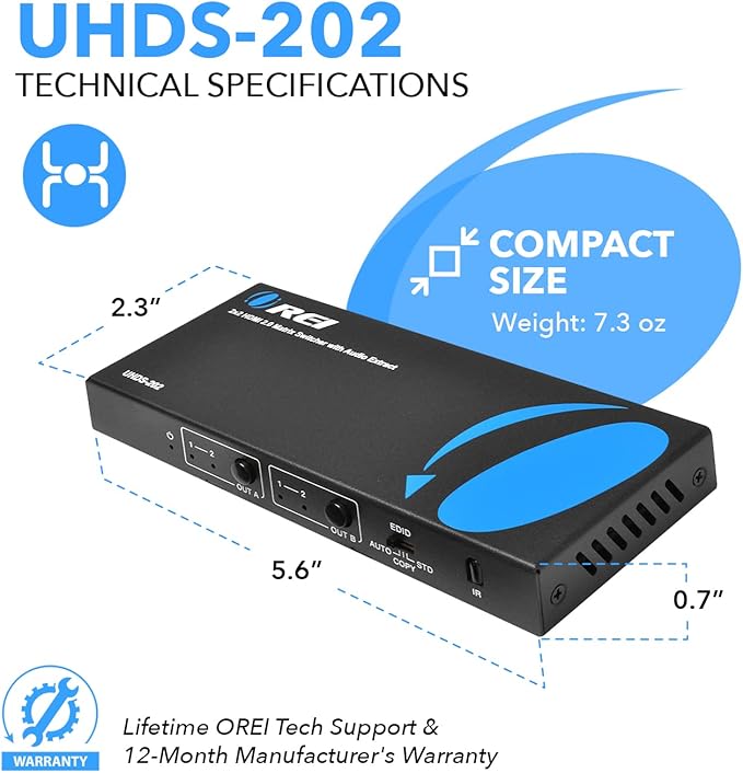 OREI 4K HDMI Matrix Switch 2 X 2, Switcher 18G UltraHD Supports Upto 4K @ 60Hz - Image 5