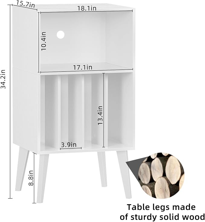 Lerliuo Record Player Stand, Mid-Century Vinyl Storage Cabinet Table - Image 3