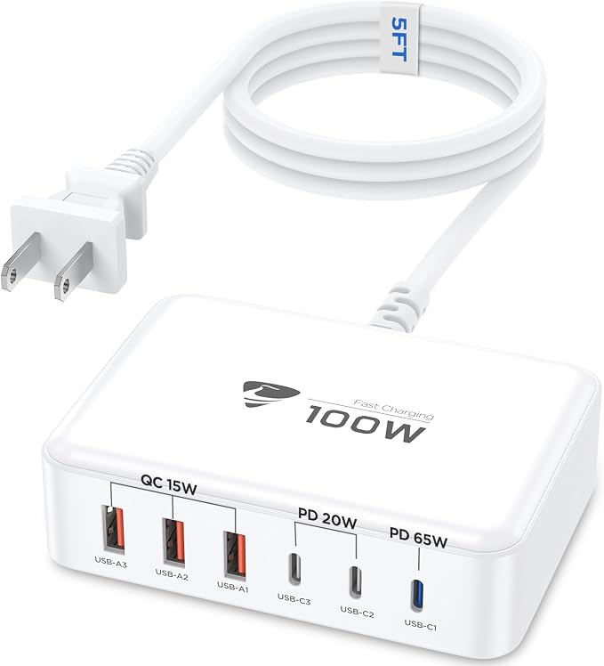 Aiminu USB C Charger Block Charging Station 6-Port 100W GaN USB C Fast Charging by Aiminu