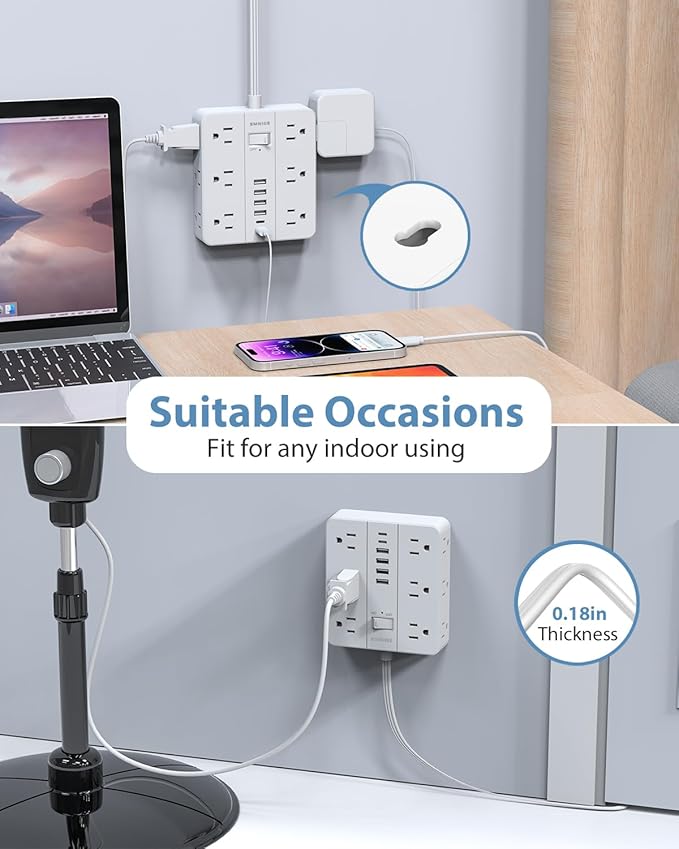 Power Strip Surge Protector 23ft Extension Cord, SMNICE Flat Plug - Image 4