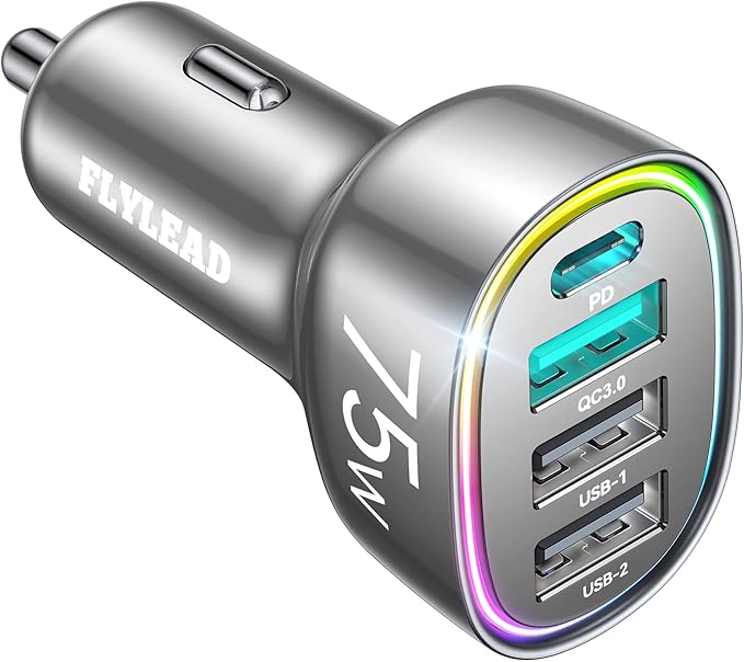 USB C Car Charger Cigarette Lighter Adapter 75W 4-Port Fast Car Charger Fast - Image 9