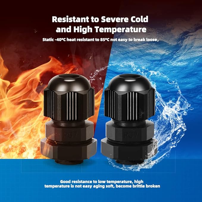 Cable Gland 20 Pack Plastic Waterproof Adjustable Connector 3-7mm PG7 Strain - Image 3
