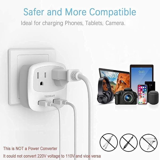 TESSAN US to Japan Plug Adapter, 2 Prong to 3 Prong Outlet Adapter - Image 7