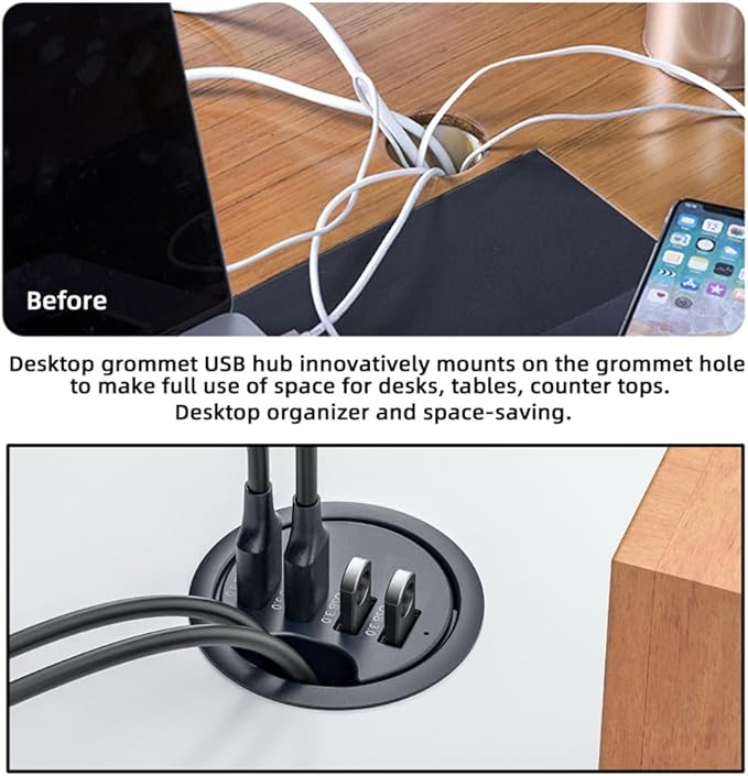 USB 3.0 Hub SD TF USB-C 2 Port USB 60mm Desk Grommet Splitter Dock Station - Image 5