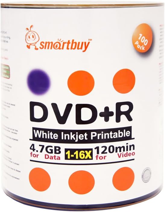 Smart Buy 200 Pack DVD+R 4.7gb 16x White Printable Inkjet Blank Media Record - Image 2