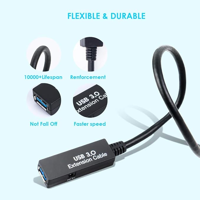 75FT USB 3.0 Active Extension Cable, USB 3.0 Extension Cord A-Male to A-Female - Image 4