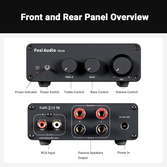 Fosi Audio TB10D 2 Channel Stereo Amplifier, Class D Mini Power Integrated - Image 4
