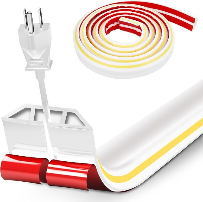 10ft Large White Floor Cord Cover, Self-2" x 0.6", Cable Cavity:0.8" x 0.4" by CHUDENG