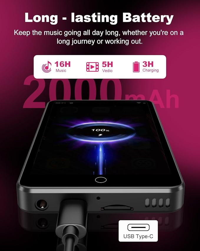 144GB MP3 Player with Bluetooth and WiFi, ZAQE 4.0 Inch Touch Screen Android - Image 3