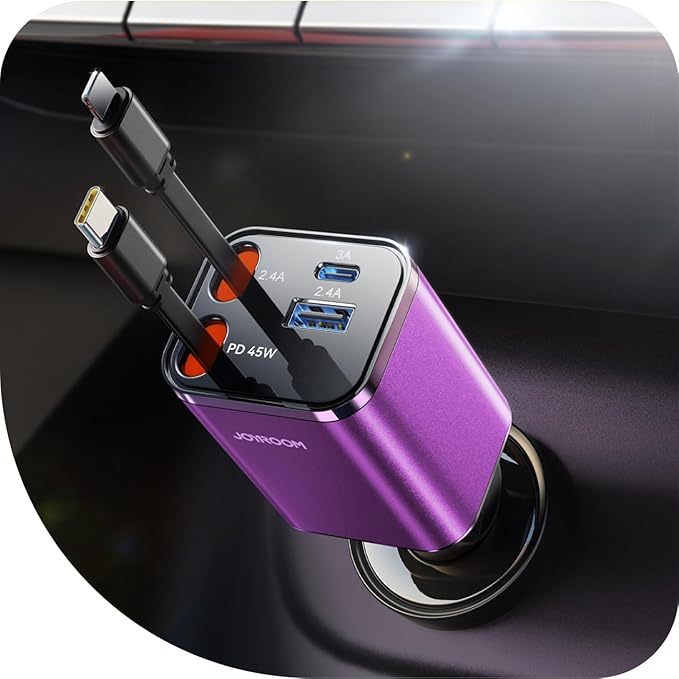 Retractable Car Charger USB C 84W Car Accessories Adapter by JOYROOM