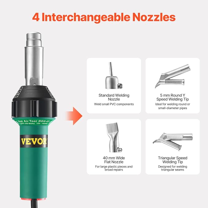 VEVOR Hot Air Plastic Welder, 1600W Hot Air Torch Pistol, 122-1112℉ PVC TPO - Image 3
