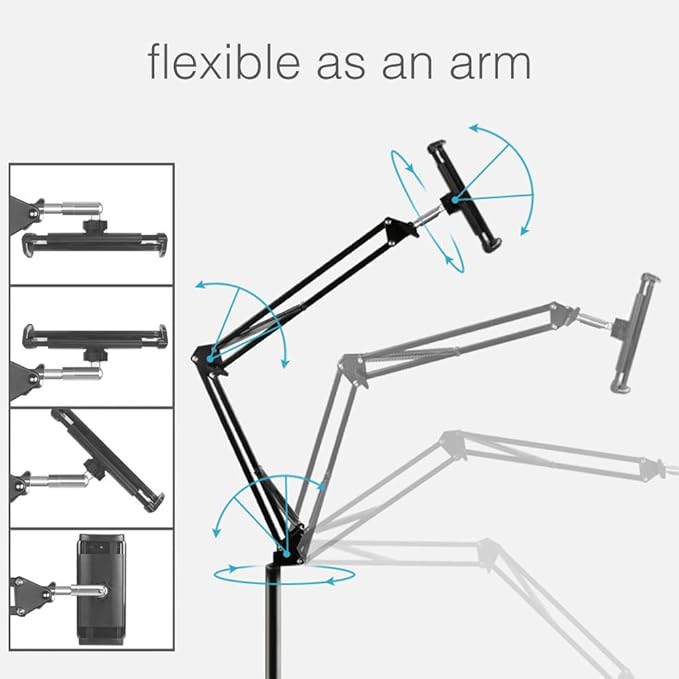 Tablet Floor Stand, Overhead Bed Phone Stand Angle Height Adjustable Holder - Image 4