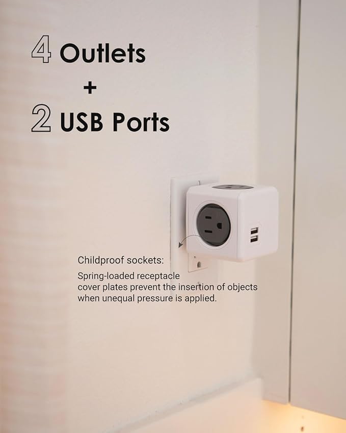 USB Wall Plug, Allocacoc PowerCube |Original|, 4 Outlets and 2 USB Ports - Image 7