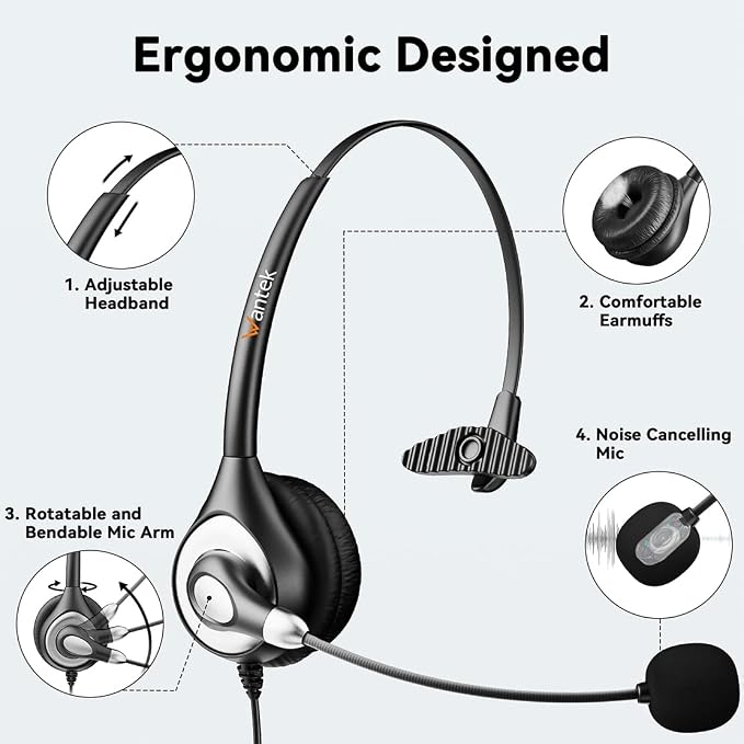 Wantek Headset with Microphone for PC Wired Headphones - Image 5