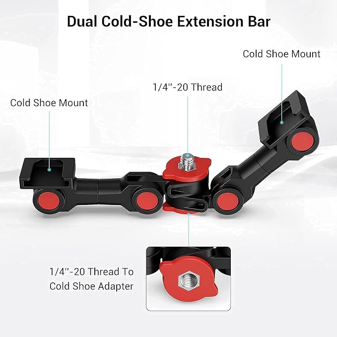 Dual Cold Shoe Mount by SmallRig, Extension Bar Universal Cold Shoe Adapter - Image 5