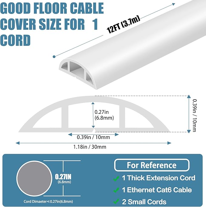 Floor Cord Covers for Wires 12FT Cable Hider Wire Cover Self Adhesive Cord - Image 2