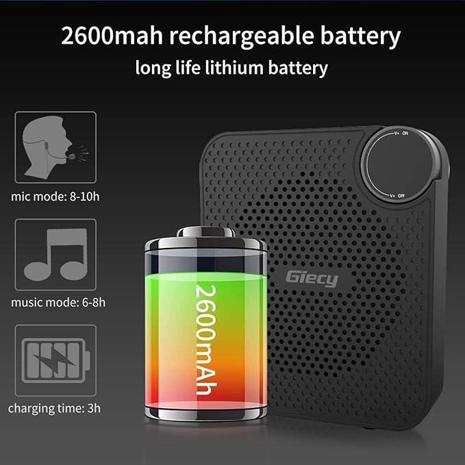 Portable Voice Amplifier with Wired Microphone Headset, Rechargeable PA System - Image 5