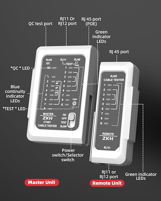 ZKH RJ45 Network Cable Tester, LAN & TEL Continuity Tester, Ethernet Cable - Image 7