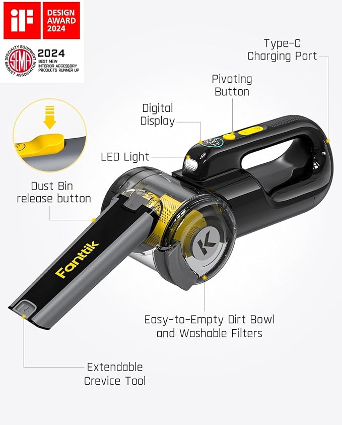Fanttik Fold V10 APEX Pivot Cordless Car Vacuum, 17000Pa Handheld Vacuum - Image 9