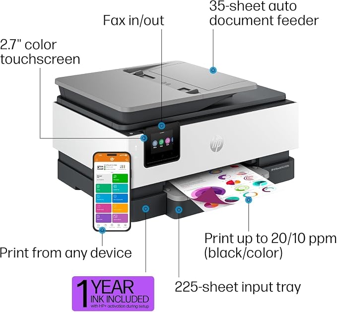 HP OfficeJet Pro 8139e Wireless All-in-One Color Inkjet Printer, Duplex - Image 3
