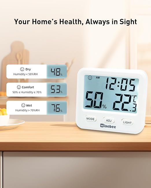 Wisebee Digital Indoor Hygrometer Thermometer, 2.9" Backlit Temperature - Image 2