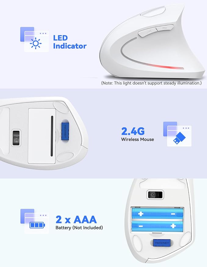 TECKNET Ergonomic Mouse, 4800 DPI Wireless Vertical Mouse - Image 7