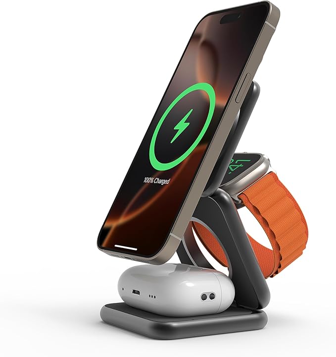 REDBEAN 3in1 Qi2 Wireless Charging Station, Mag-Safe Charger Stand Compatible by REDBEAN