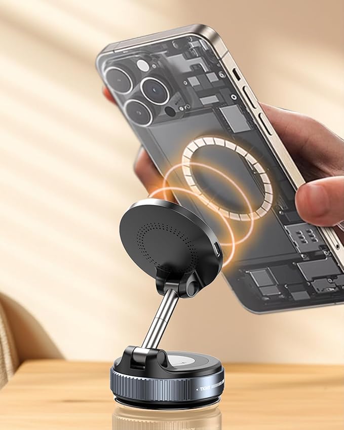 Spinning Vacuum Magnetic Phone Holder 15W Fast Wireless Charger - Image 9