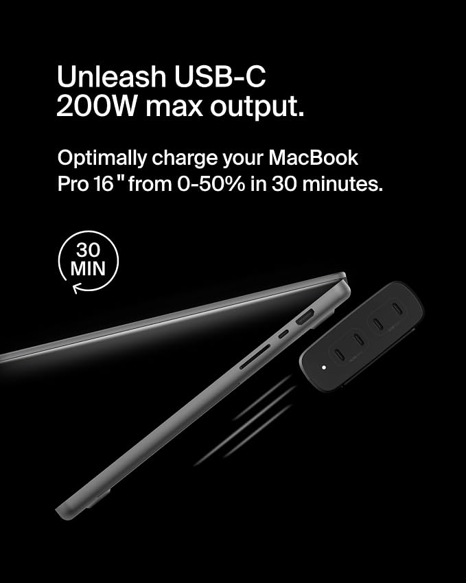 Belkin 4-Port USB C Charger Block, 200W GaN Multi-Port Charger USB-C PD 3.1 - Image 3