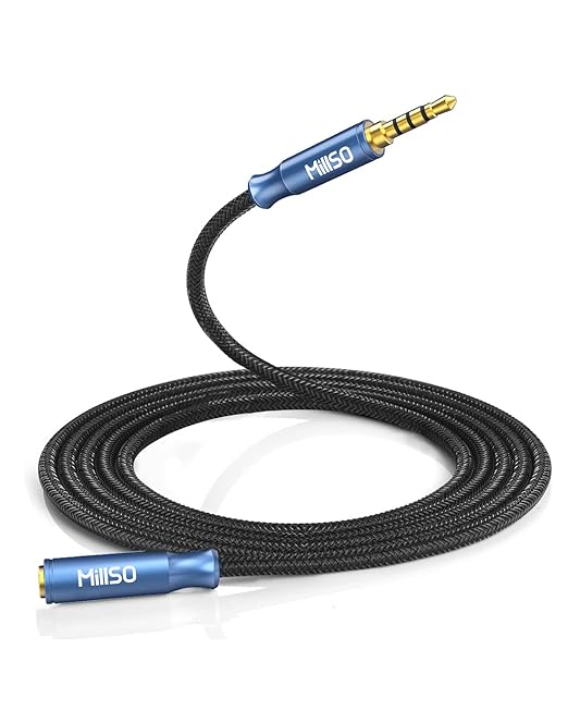 MillSO 3.5mm Headphone Extension Cable Nylon Braided 4 Pole TRRS Male to Female by MillSO