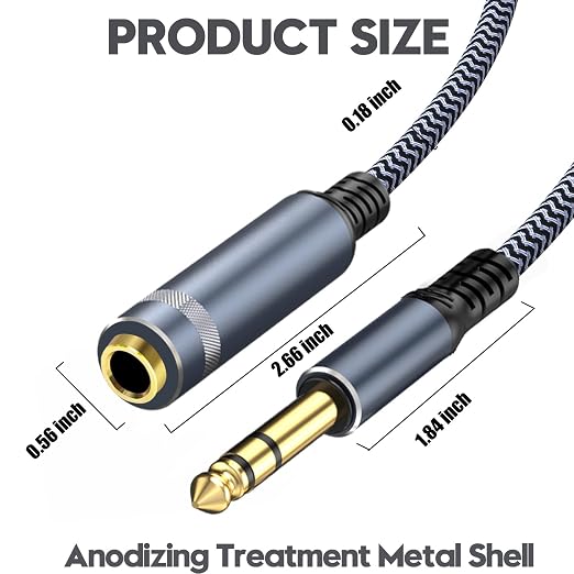 1/4 inch Extension Cable 15ft, 1/4" inch Male to Female Stereo Guitar Extension - Image 7