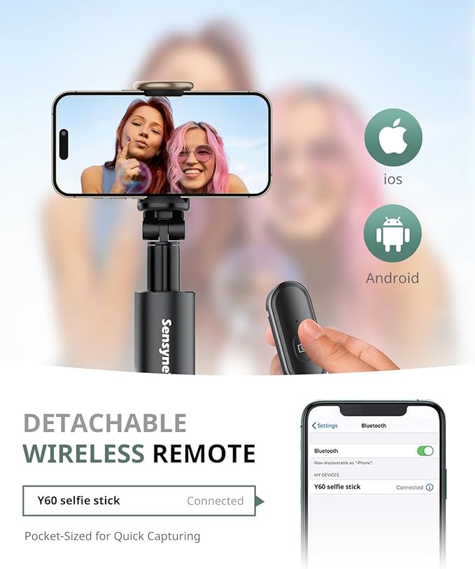 Sensyne 68" Phone Tripod & Selfie Stick, Lightweight All in One Phone Tripod - Image 3