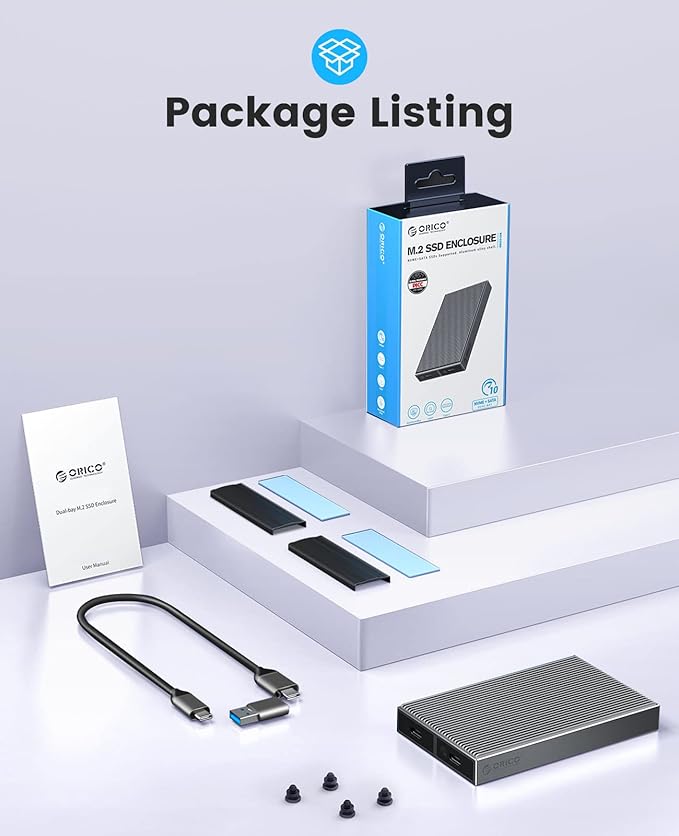 ORICO Dual M.2 NVMe SSD Enclosure, USB C to M2 Adapter - Image 7