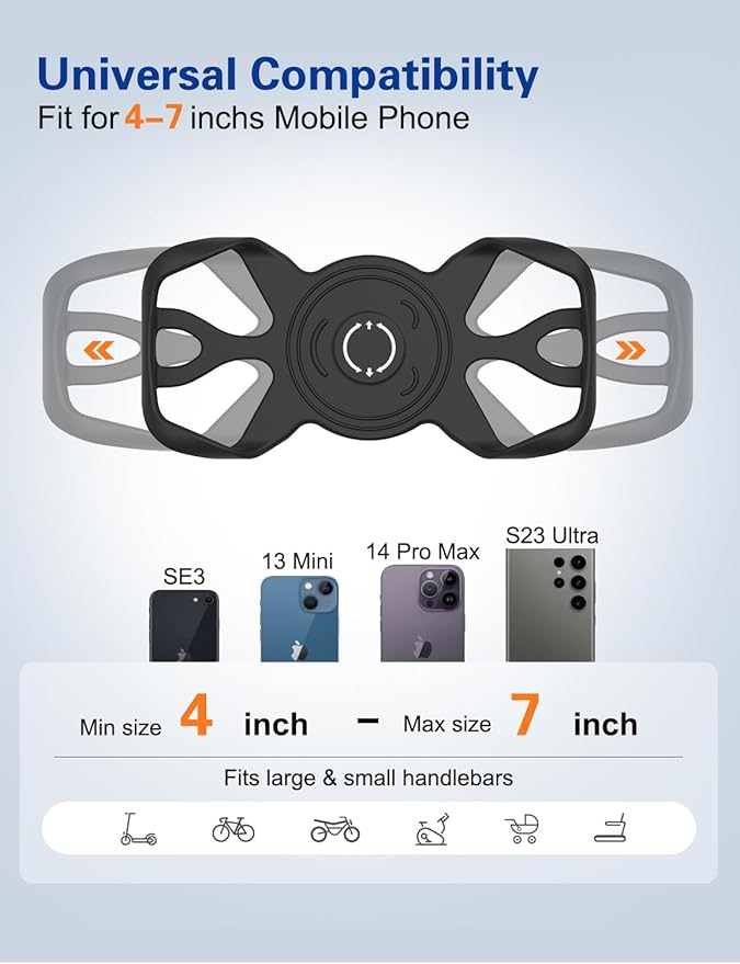 Bike Phone Holder, Motorcycle Cell Phone Mount- 360° Rotatable, Silicone - Image 4