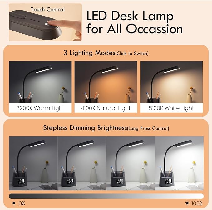 WILIT LED Desk Lamp for College Dorm Room Essentials, Students Study Lamp - Image 2