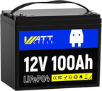 LiFePO4 Lithium Battery 12V 100Ah, Use EV Grade A+ Cell, Buit-in 100A BMS by Wattcycle