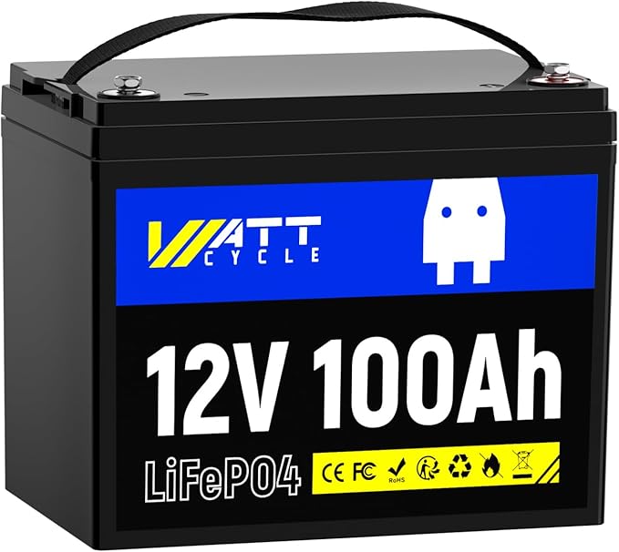 LiFePO4 Lithium Battery 12V 100Ah, Use EV Grade A+ Cell, Buit-in 100A BMS by Wattcycle