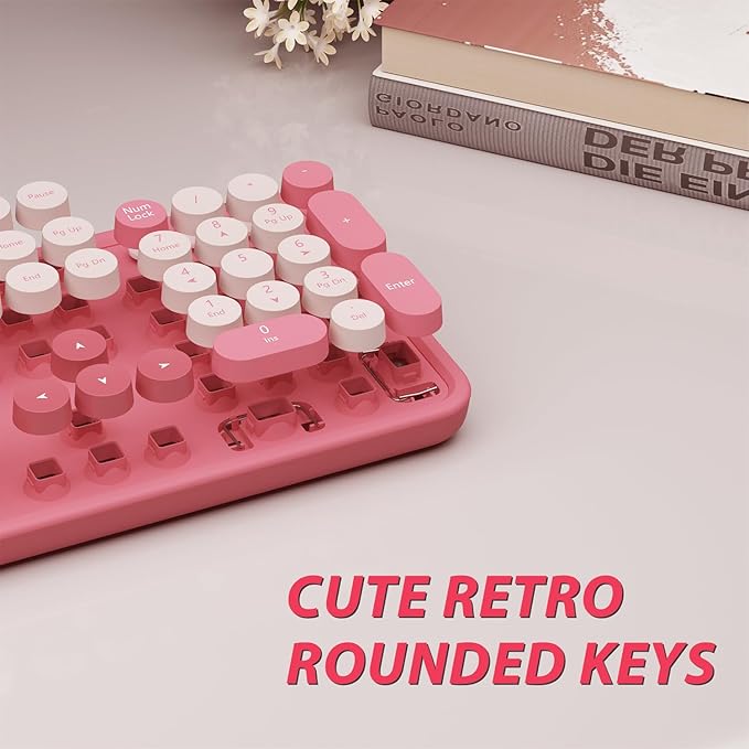 Wireless Keyboard, KOOTOP Cute Colorful 104 Keys Typewriter Retro Round Keycaps - Image 4