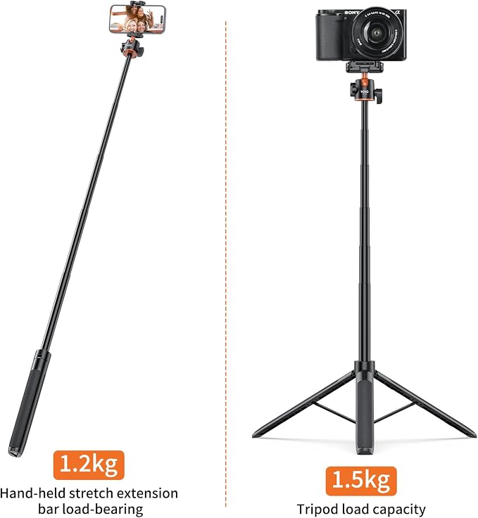VRIG TP16 Camera Tripod, 55 inch Extendable Phone Selfie Stick Camera Tripod - Image 8