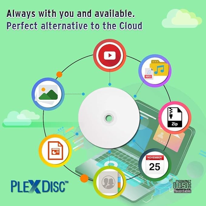 CD-R 700MB 52X White Inkjet Hub Printable Discs | 100 Pack Cake Box | Blank CDs - Image 7