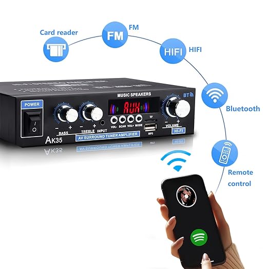 AK35 Stereo Amplifier Home Audio Bluetooth 5.0 Max 200W 2.0 Channel Mini - Image 3