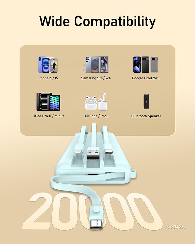 VEEKTOMX Portable Charger with Built-in Cables, 20000mAh Power Bank - Image 4